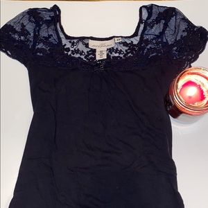 Dark Blue T-shirt, Lace topped